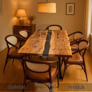 Meja Makan Kayu Solid Minimalis Black Epoxy Promo Spesial Ramadhan BA 612