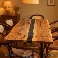 Meja Makan Kayu Solid Minimalis Black Epoxy Promo Spesial Ramadhan BA-612.1