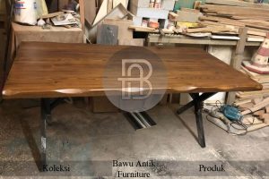 Meja Kayu Jati Solid Kaki Silang Besi Best Seller BA 632