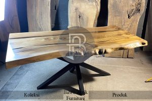 Meja Kayu Trembesi Cantik Solid Wood Sisi Alami Ukuran Jumbo BA 657