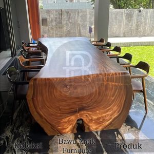 Meja Kayu Trembesi Solid Natural Serat Alami Waterfall Style BA 640