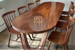 Meja Makan Kayu Solid Jati Cantik Warna Natural Elegant BA-698.1