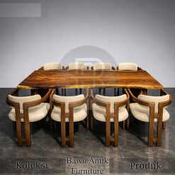 Meja Makan Kayu Solid Trembesi 8 Kursi Natural Walnut BA-697.1