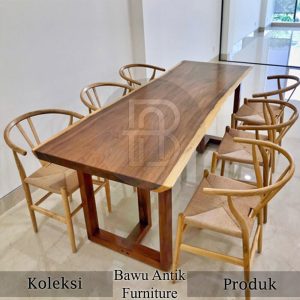 Meja Makan Minimalis Kayu Solid Trembesi Sisi Alami Berkualitas BA 699