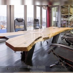 Meja Kayu Trembesi Solid Natural Serat Alami Waterfall Style BA-640