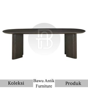 Model Meja Kayu Solid Oval Dark Natural Color BA 665