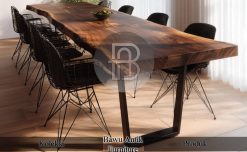 Eksklusif Meja Makan Kayu Utuh Trembesi New Industrial BA-774