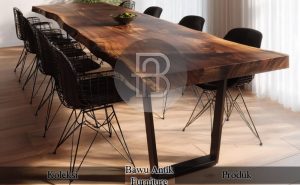 Eksklusif Meja Makan Kayu Utuh Trembesi New Industrial BA 774