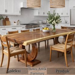 Meja Makan Kayu Trembesi Solid Tepi Alami Exotic Model BA-772