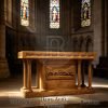 Meja Altar Gereja Relief Perjamuan Natural Jati Solid Premium BA-802.1