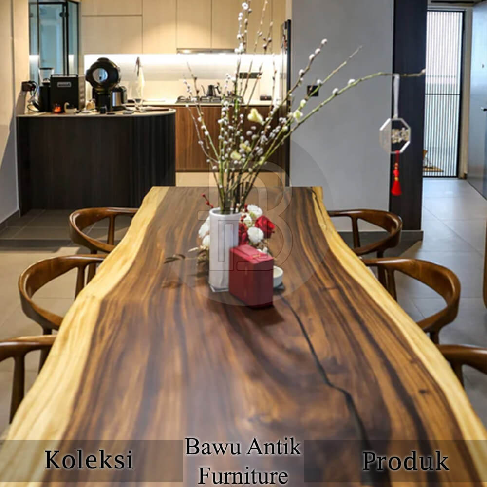 Meja Makan Kayu Trembesi Live Edge Style Kursi Hiroshima BA-805.1 Meja Makan Kayu Trembesi Live Edge Style Kursi Hiroshima BA-805.1