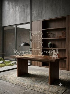 Meja kayu solid Jepara desain minimalis modern untuk interior rumah mewah.