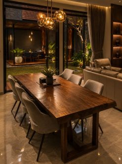 Set Meja Jati Solid Utuh Alami kayu jati premium Jepara desain minimalis modern 6 kursi