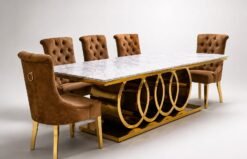 Meja Makan Stainless Top Marmer