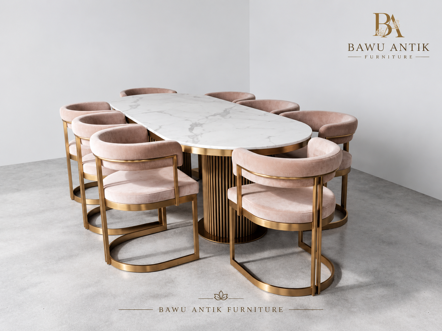 Furniture Stainless Marmer Elegant 8 Kursi 10 furnitur stainless marme