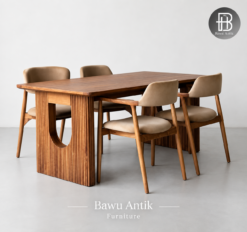Meja jati solid dengan kursi kayu desain modern